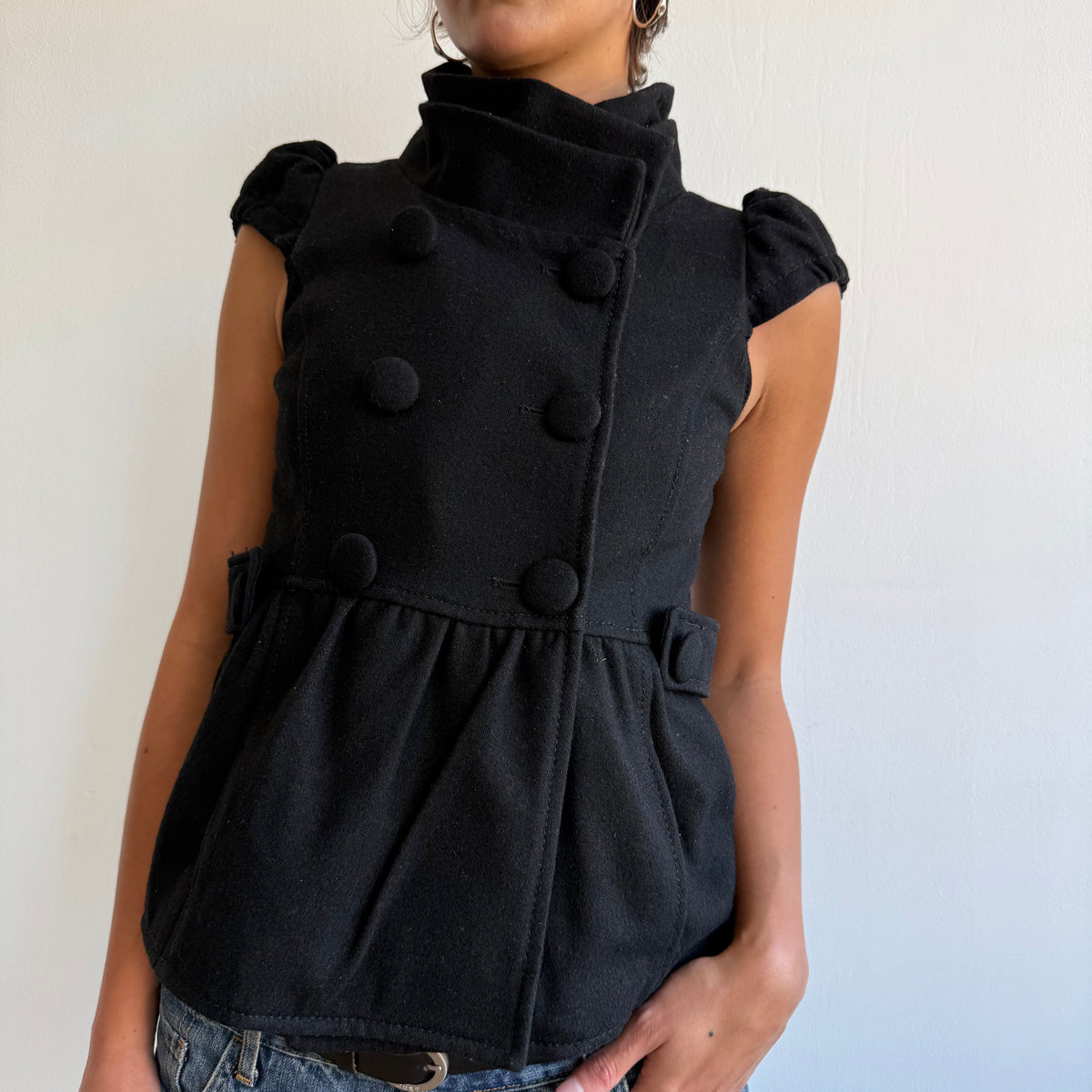 Black double breasted short sleeve peacoat - Size M