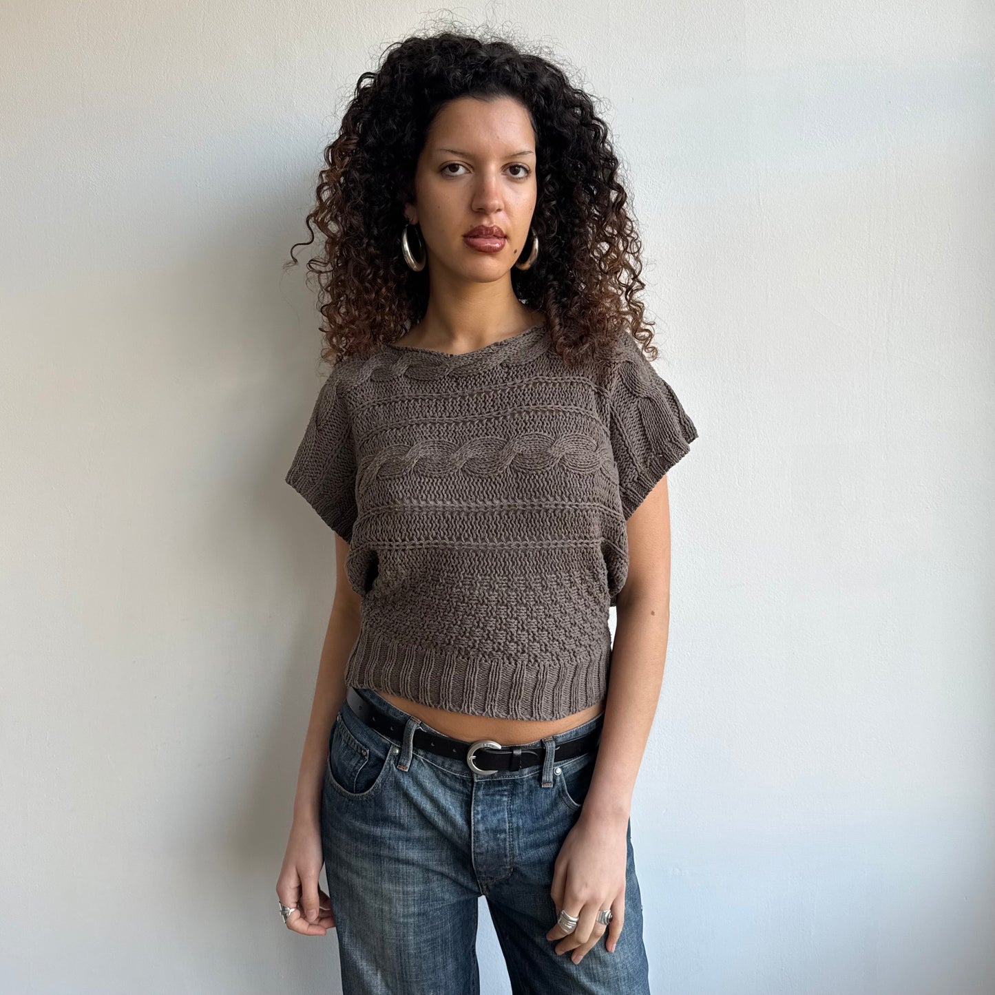 Brown cable knit slouchy jumper - Size S