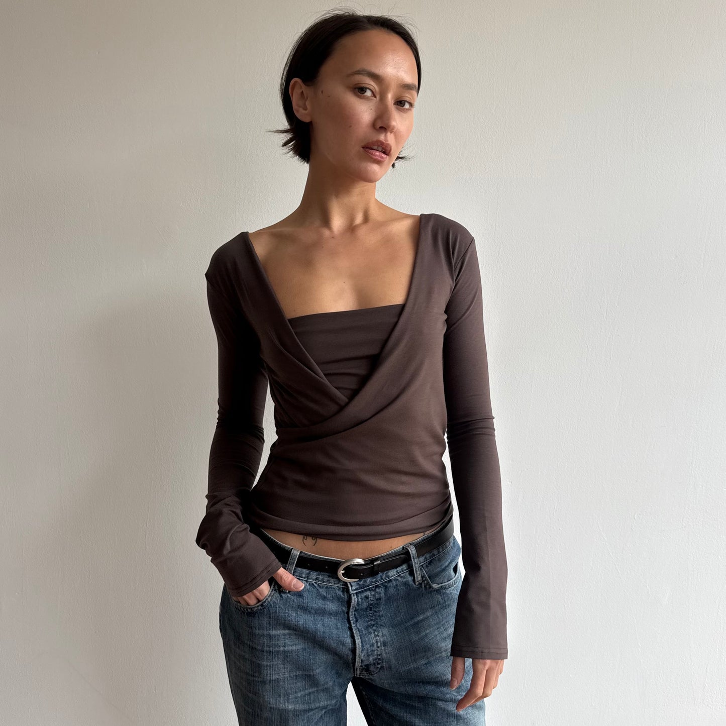 ‘The Keyhole Top’ long sleeve - Mocha
