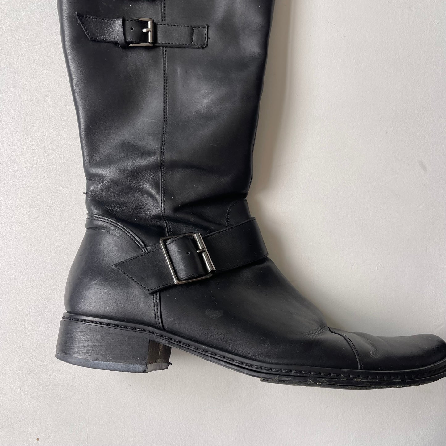 Black leather buckle boots - Size UK5