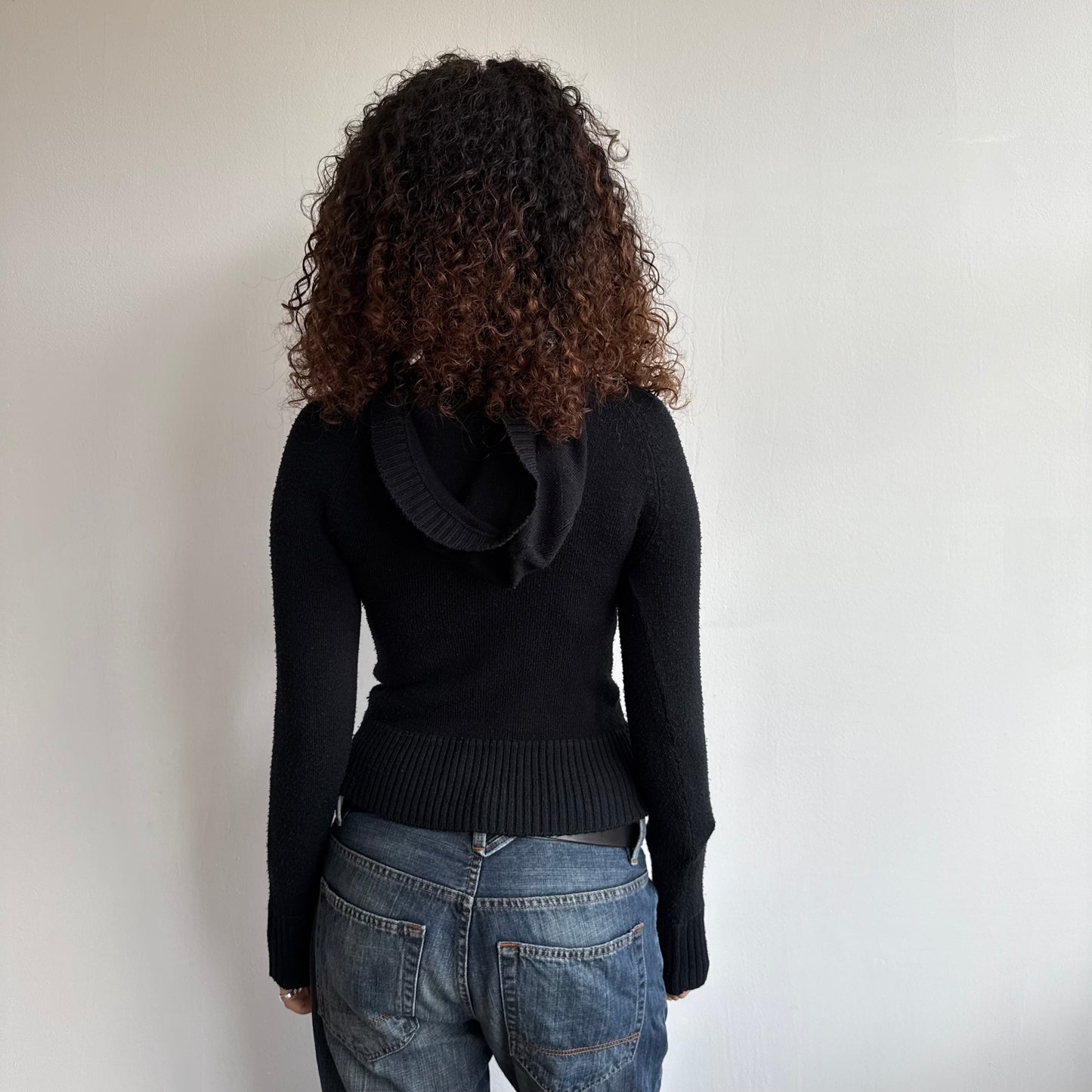 Black button knit hoodie - Size S