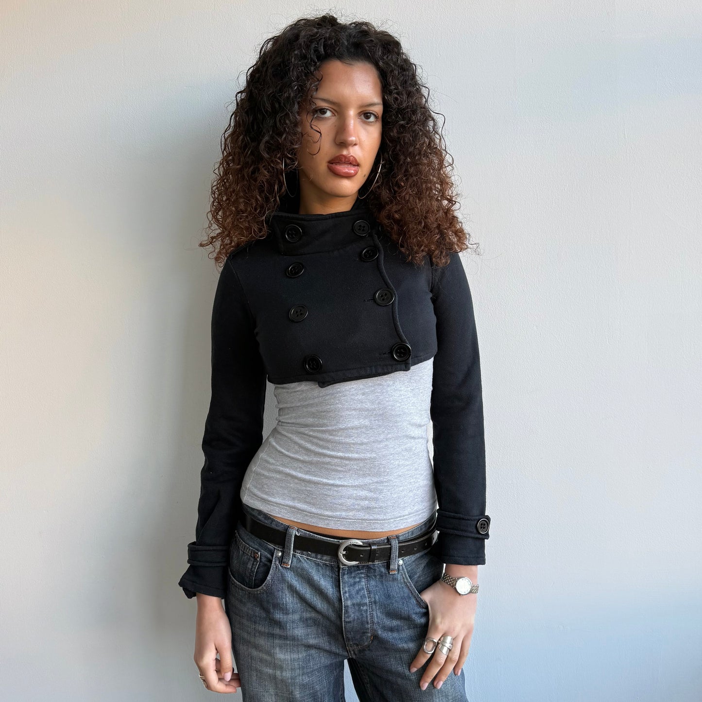 Black cropped peacoat jumper - Size S