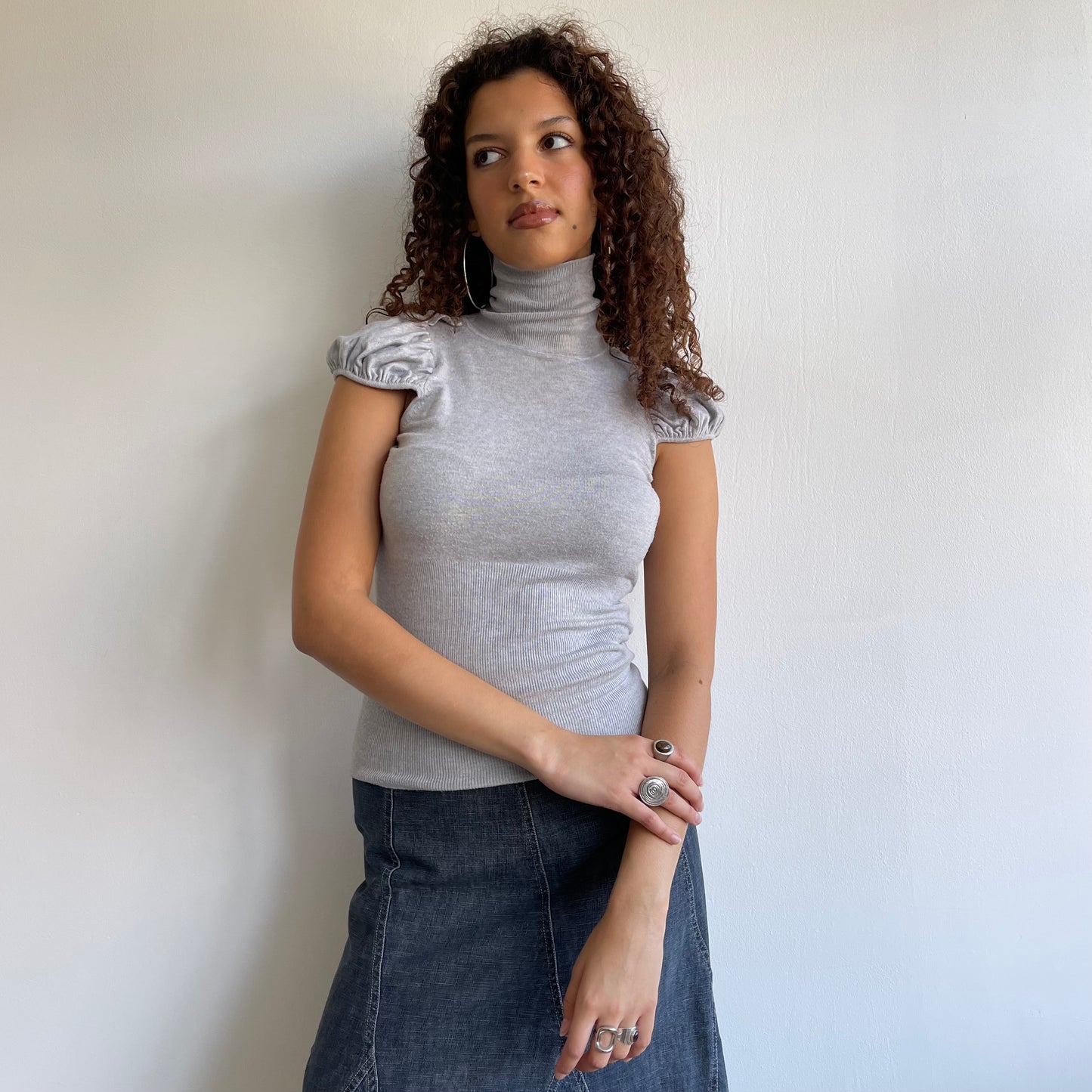 Grey puff sleeve roll neck - Size S