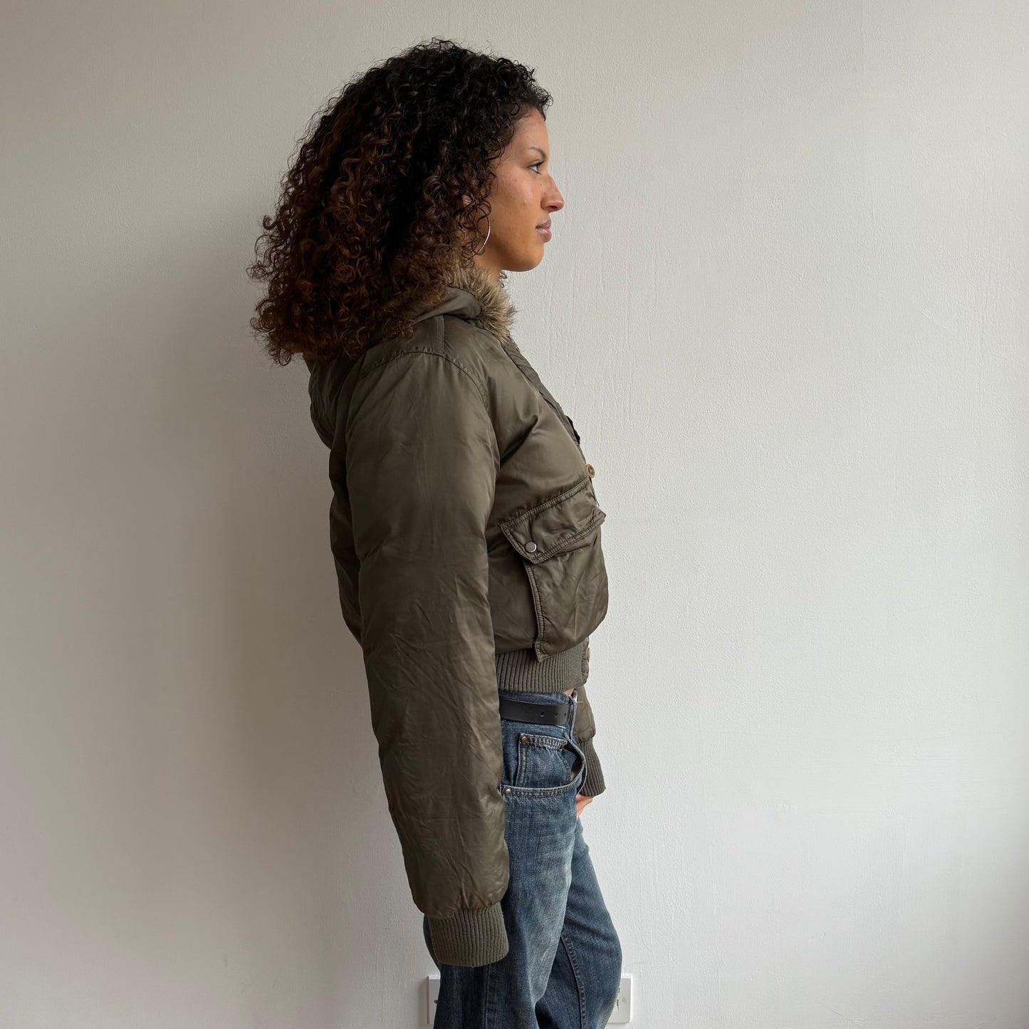 Calvin Klein khaki fur bomber - Size M