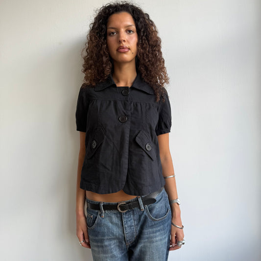 Black linen short sleeve peacoat - Size S/M
