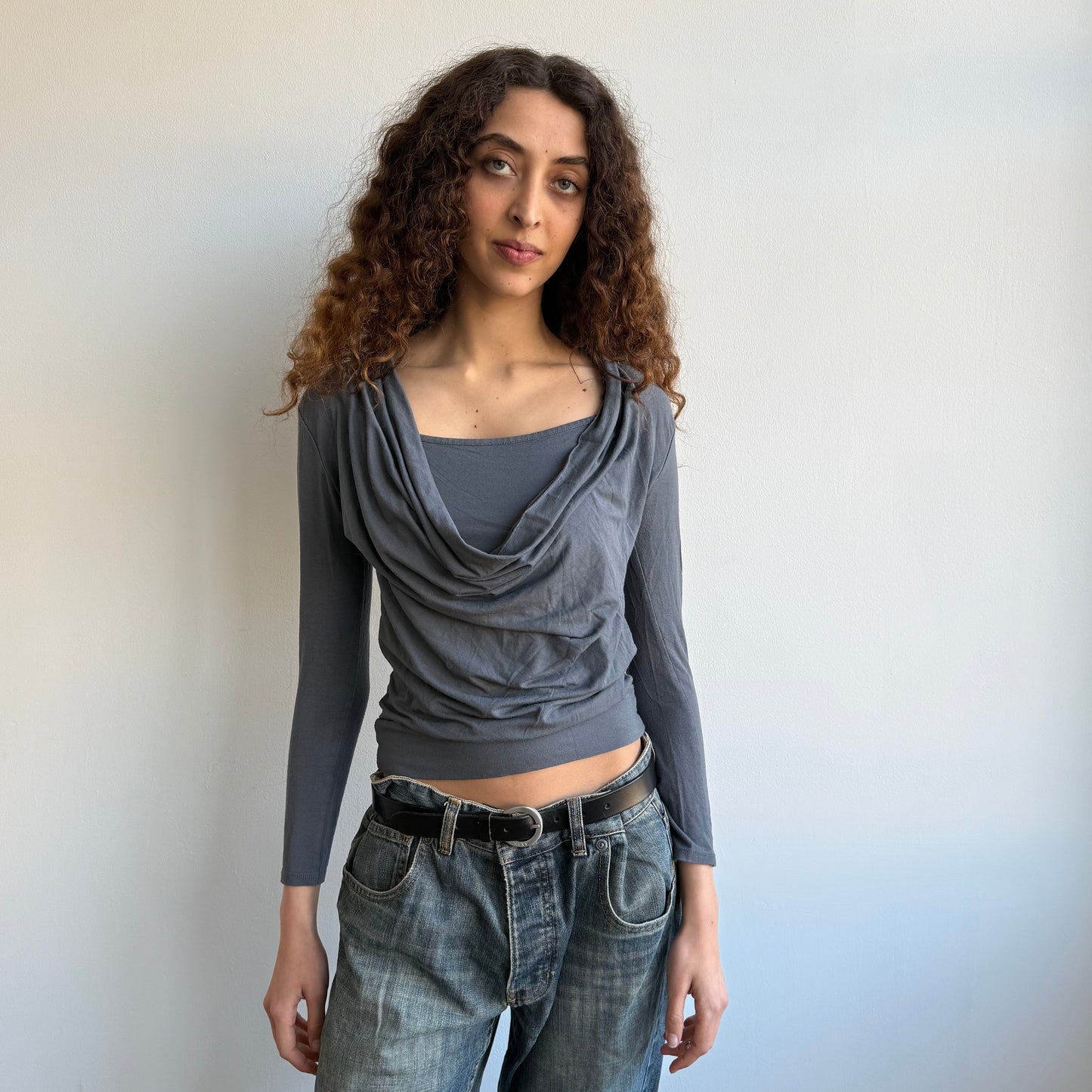 Blue/grey double layer cowl top - Size M