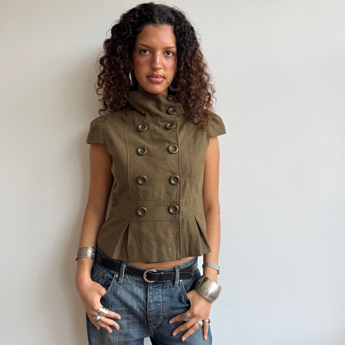 Khaki short sleeve peacoat - Size M/L