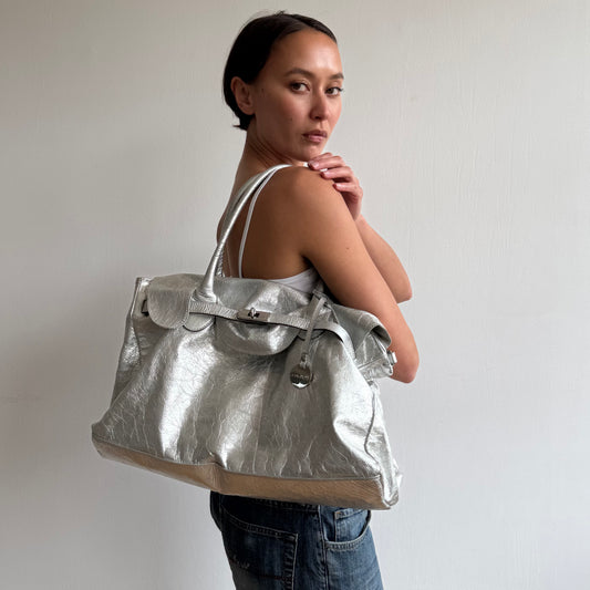 Silver leather ‘firkin’ bag - One Size