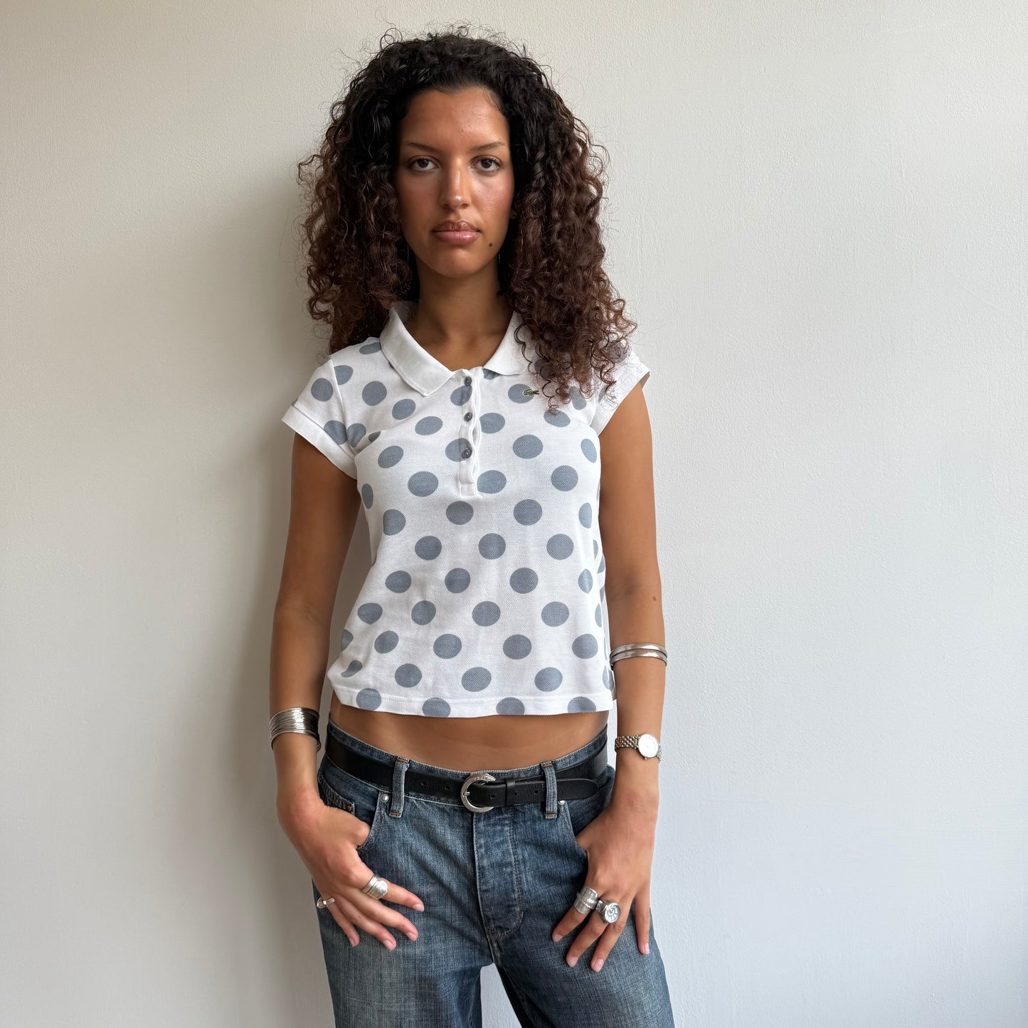 White polka dot Lacoste polo - Size S