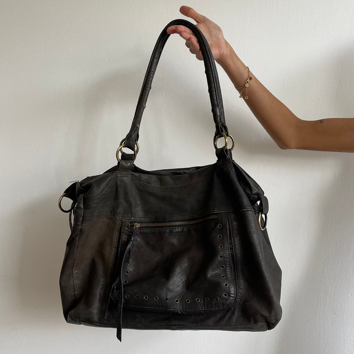 Large leather boho bag - OS