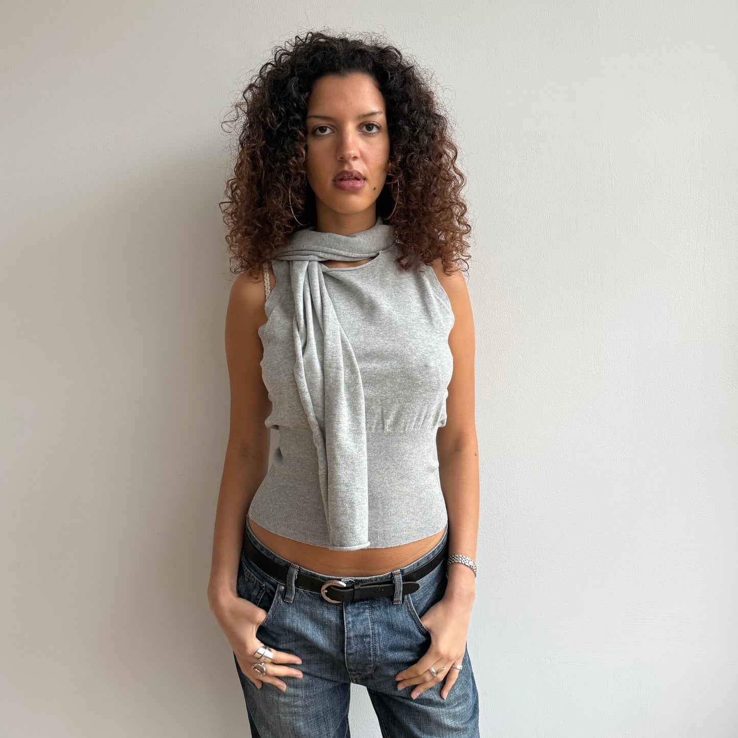 Grey scarf knit jumper - Size S