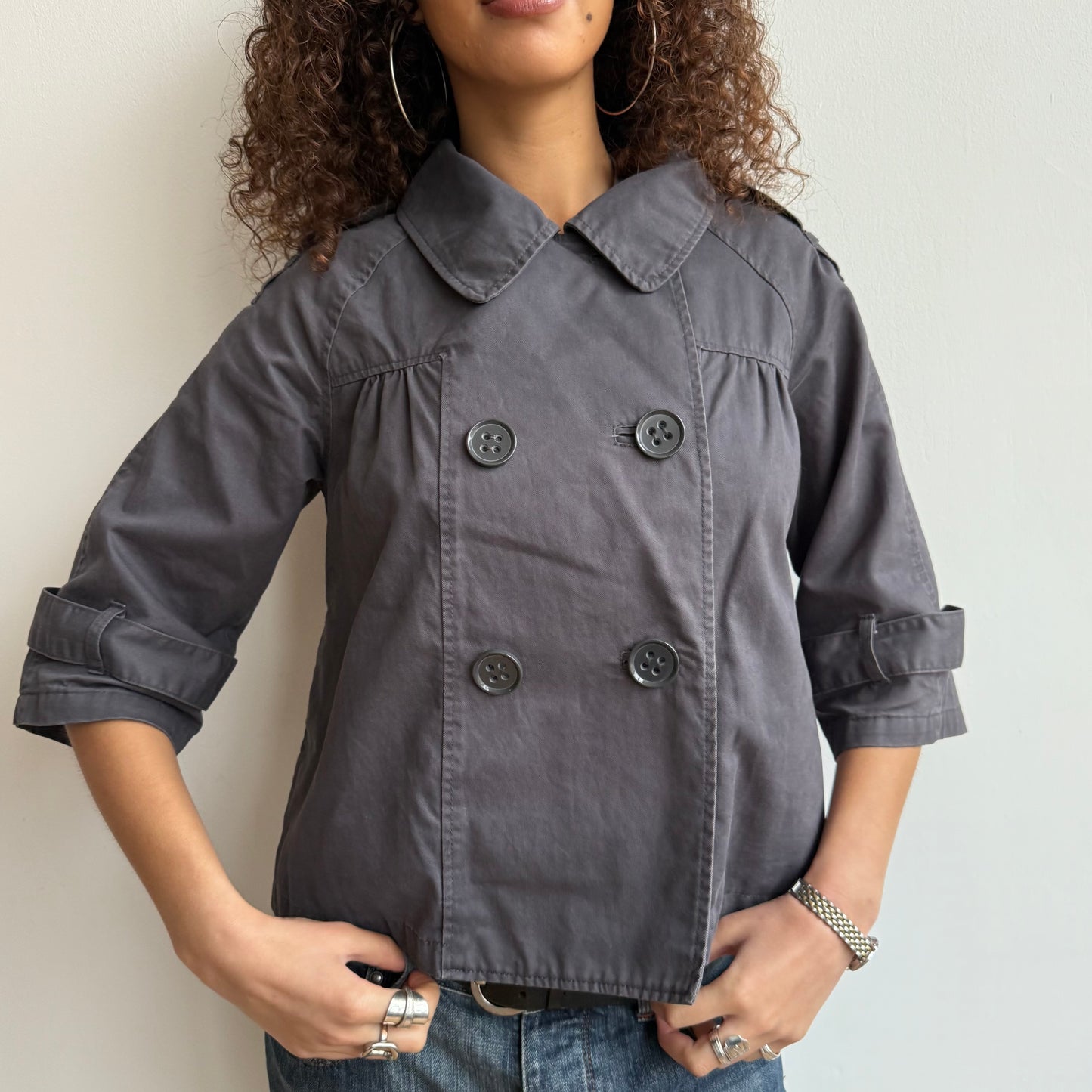 Charcoal grey 3/4 sleeve peacoat - Size M