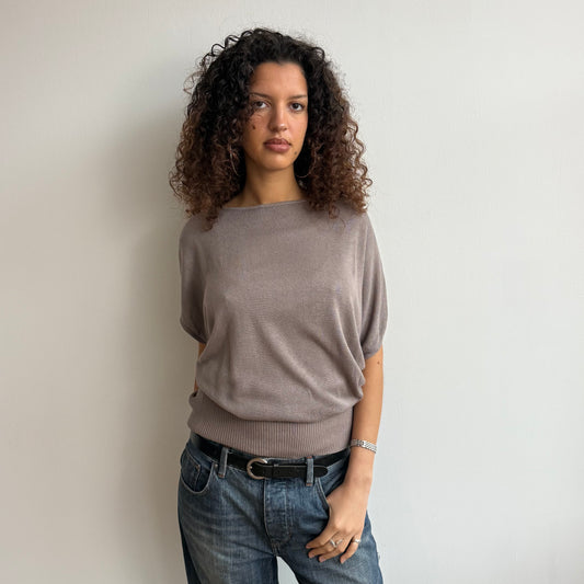 Short sleeve taupe slouchy knit - Size S/M