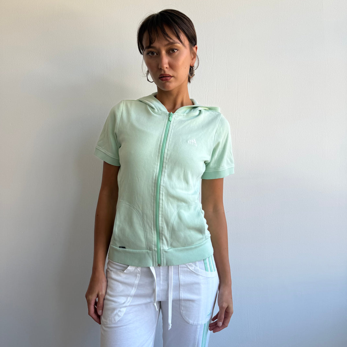 White + mint Adidas flared yoga set - Size M