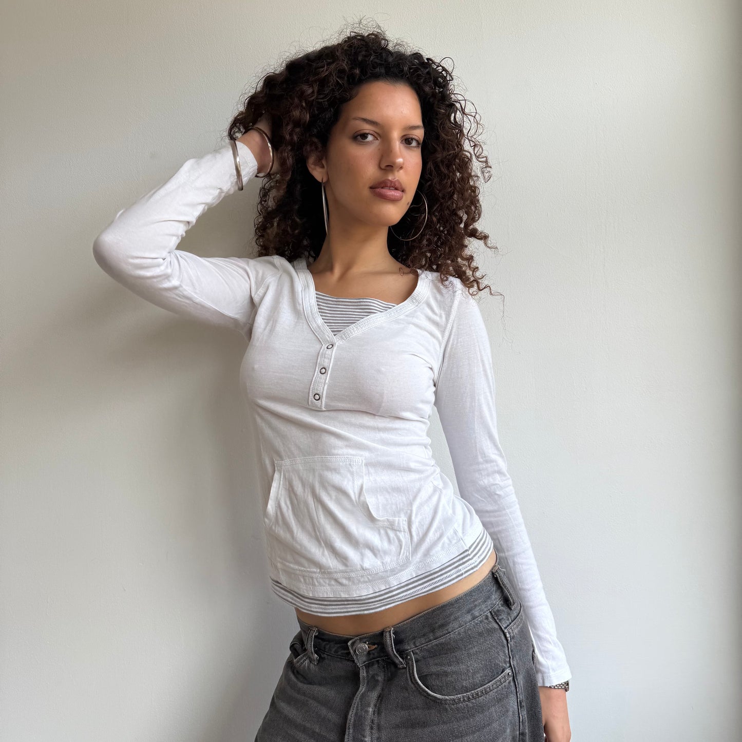 White + grey double layer top - Size S