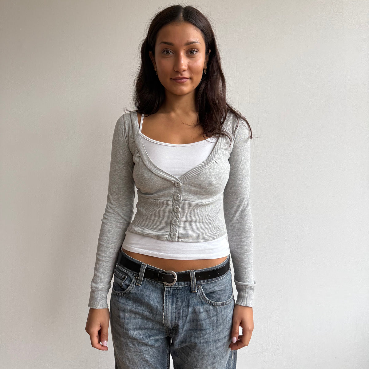 Grey cropped button cardi - Size S