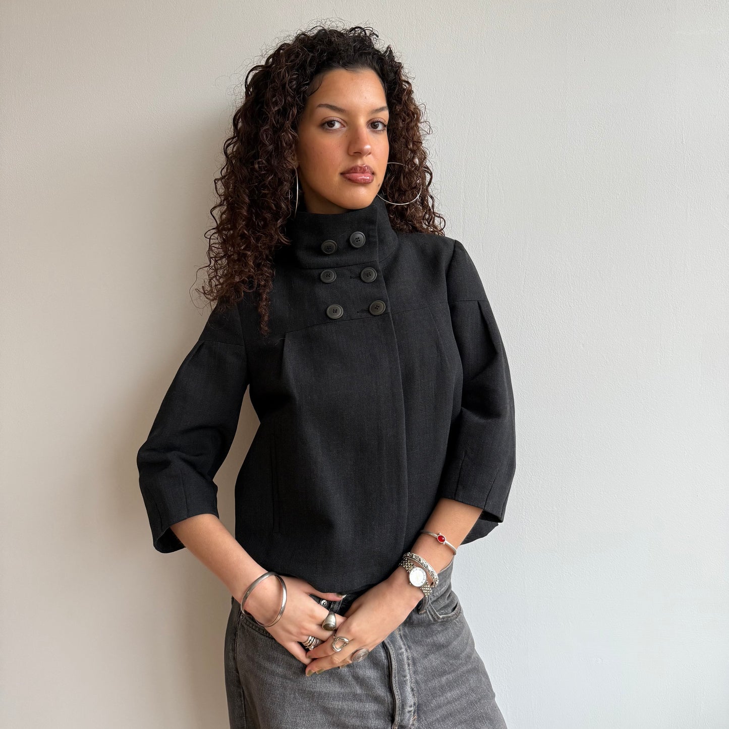 Grey button peacoat - Size S