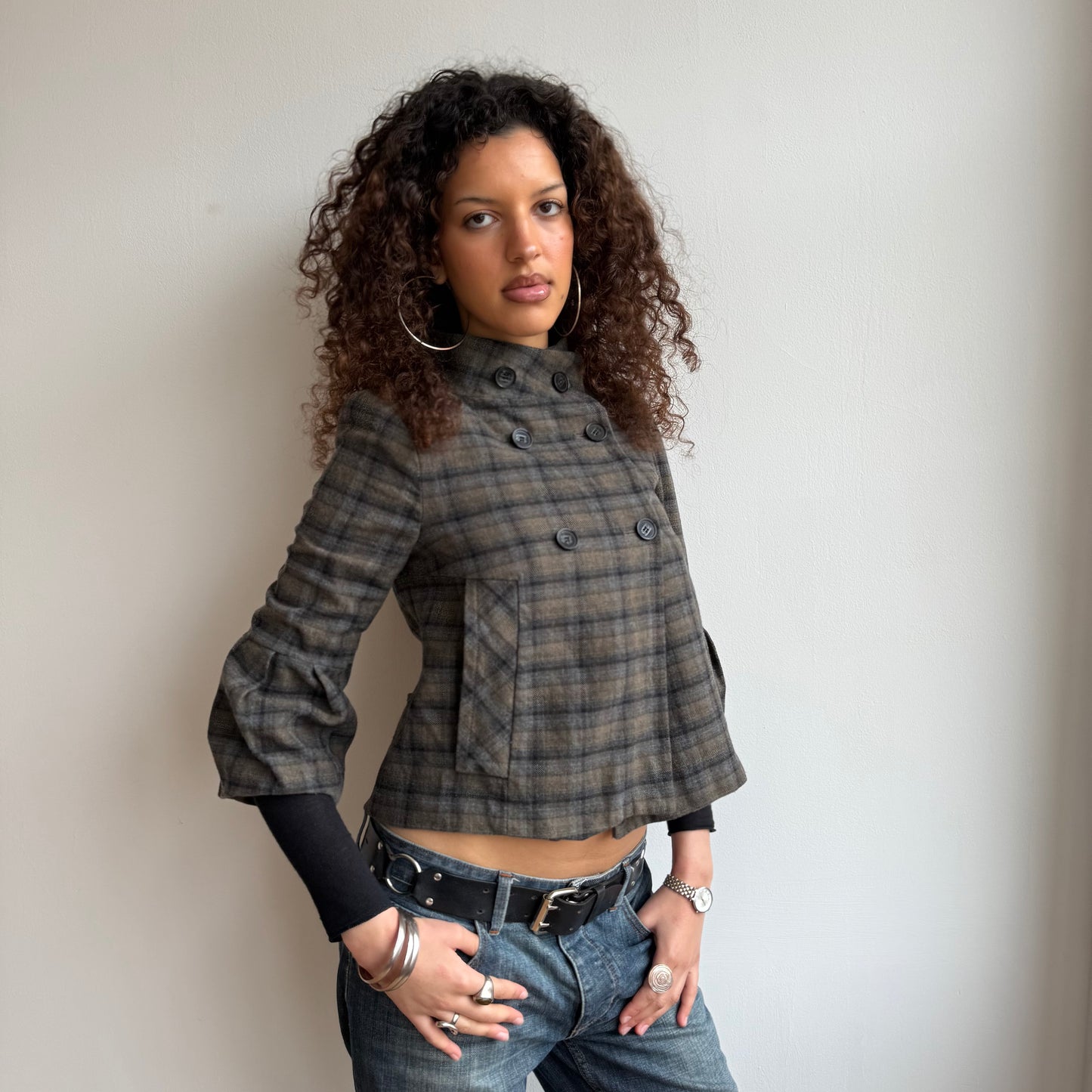 Khaki plaid peacoat - Size S