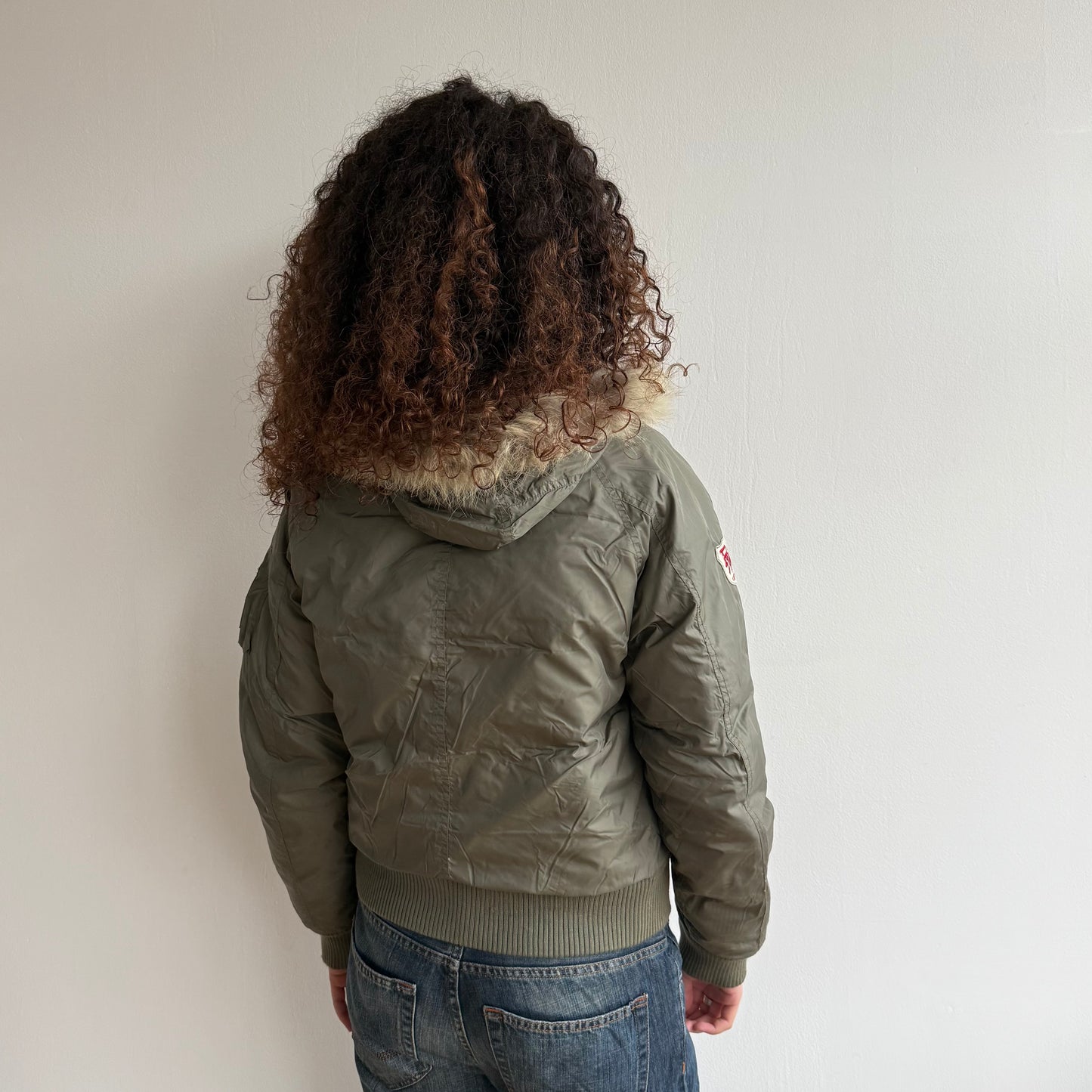 Khaki down fur hood puffer - Size M