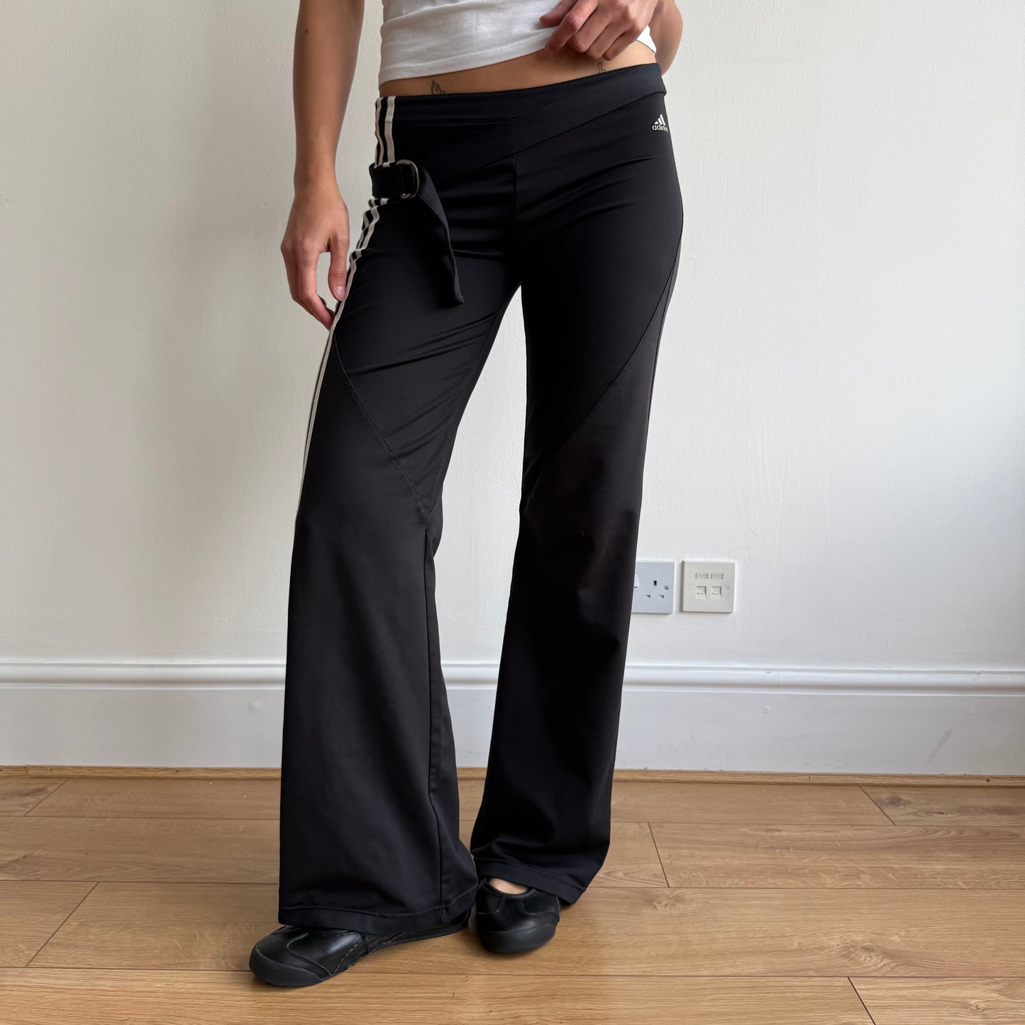 Black Adidas stripe flared yoga pants - Size S