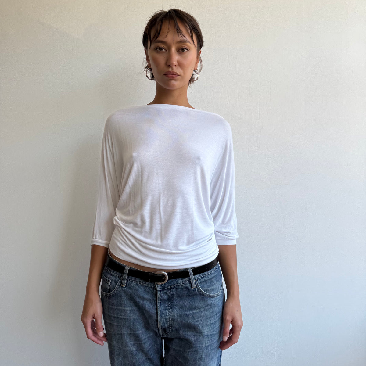 White slouchy batwing top - Size S-M
