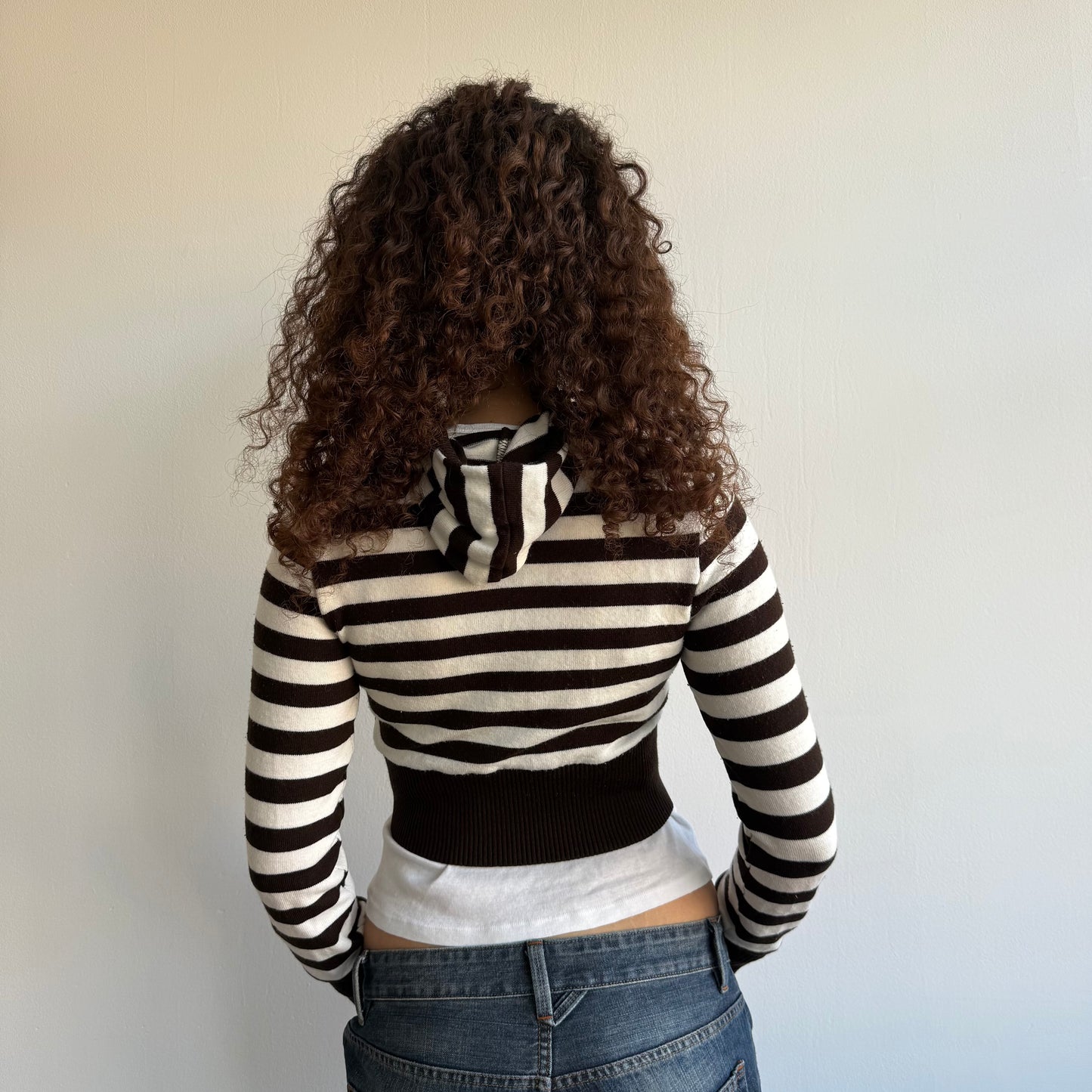Brown and cream striped hoodie - Size S/M