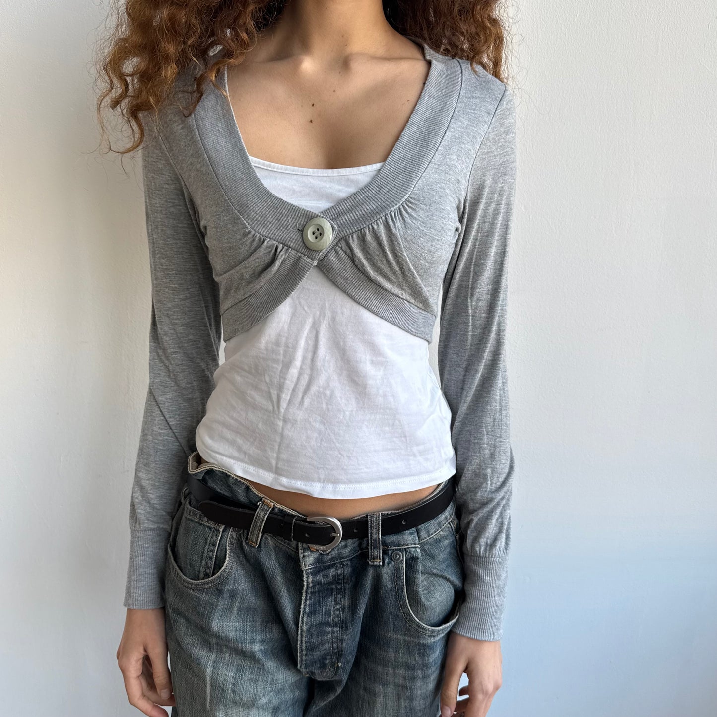 Grey button bolero cardi - Size S