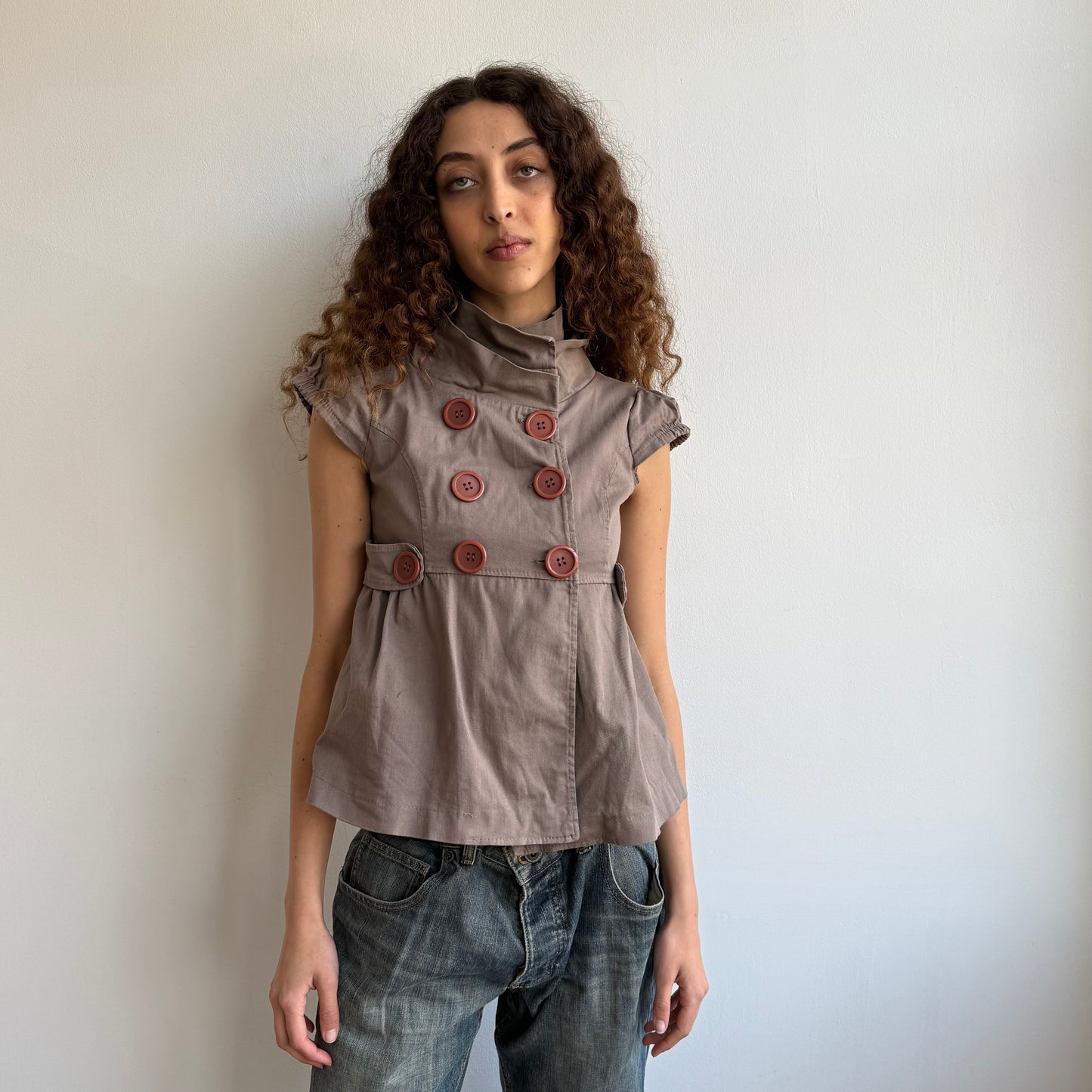 Brown short sleeve peacoat - Size S