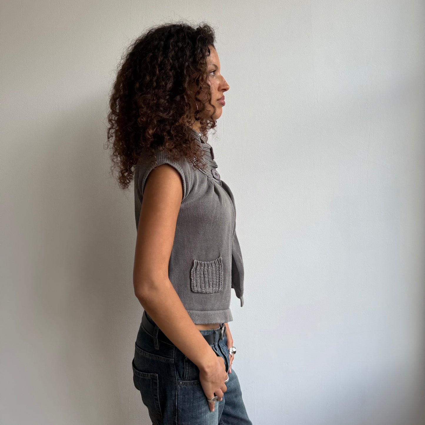 Grey button neck knit - Size S