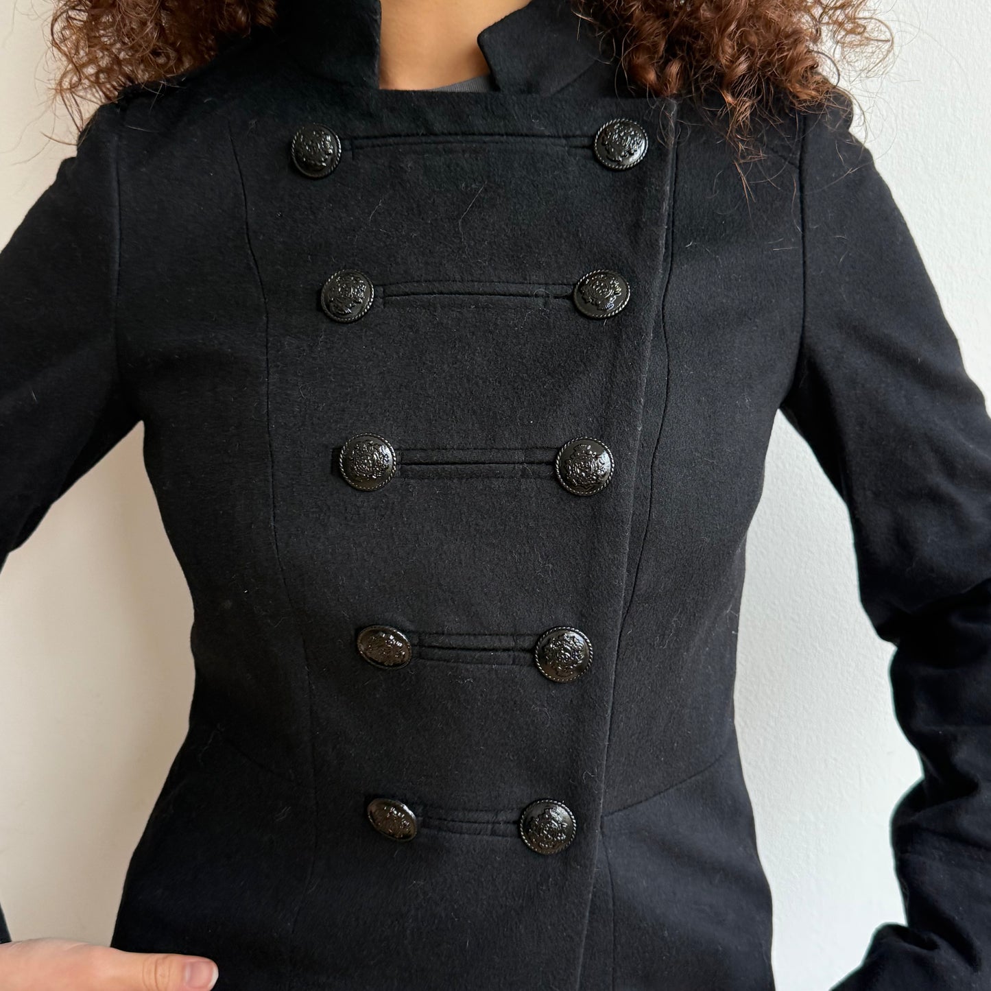 Black cashmere + wool military jacket - Size S