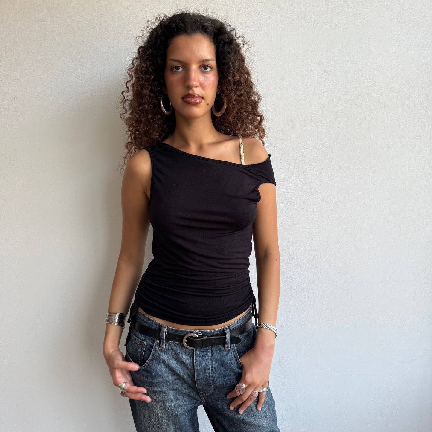 Black slouchy ruched top - Size S