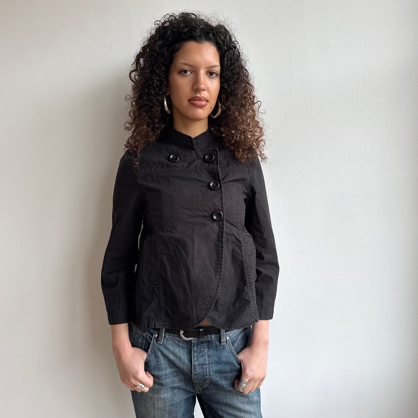 Black asymmetric button peacoat - Size S