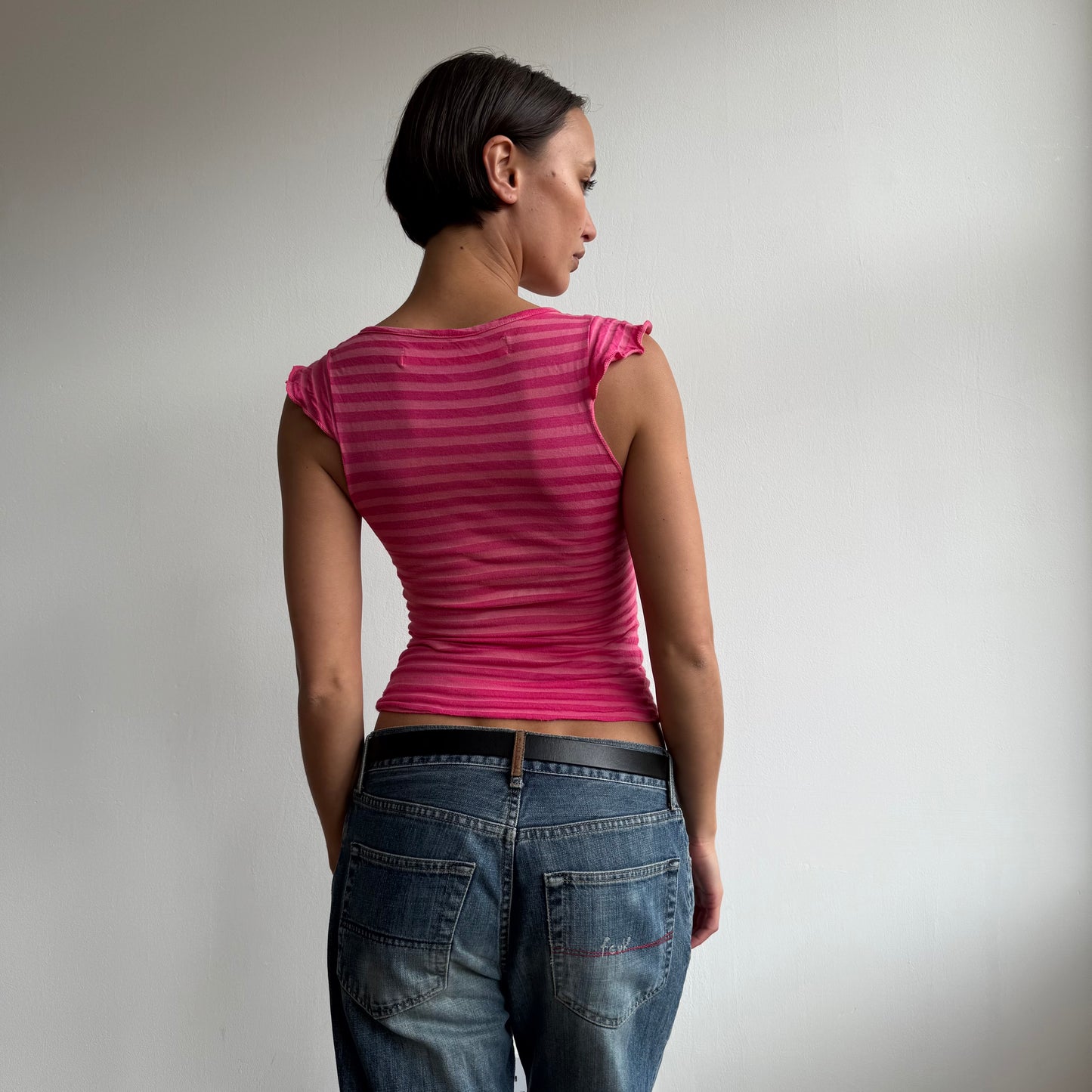 Hot pink stripe wrap top - Size S