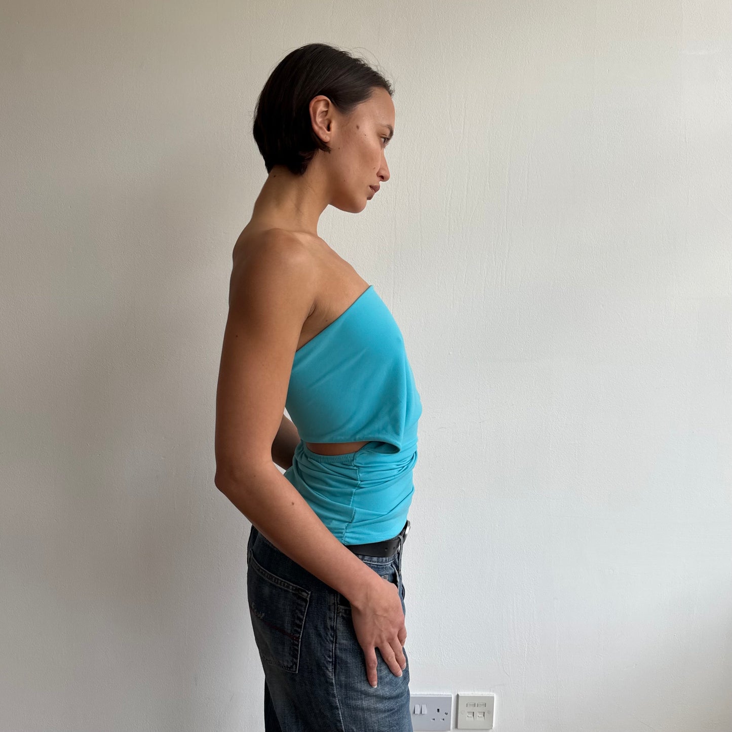 Teal bandeau draped top - Size S