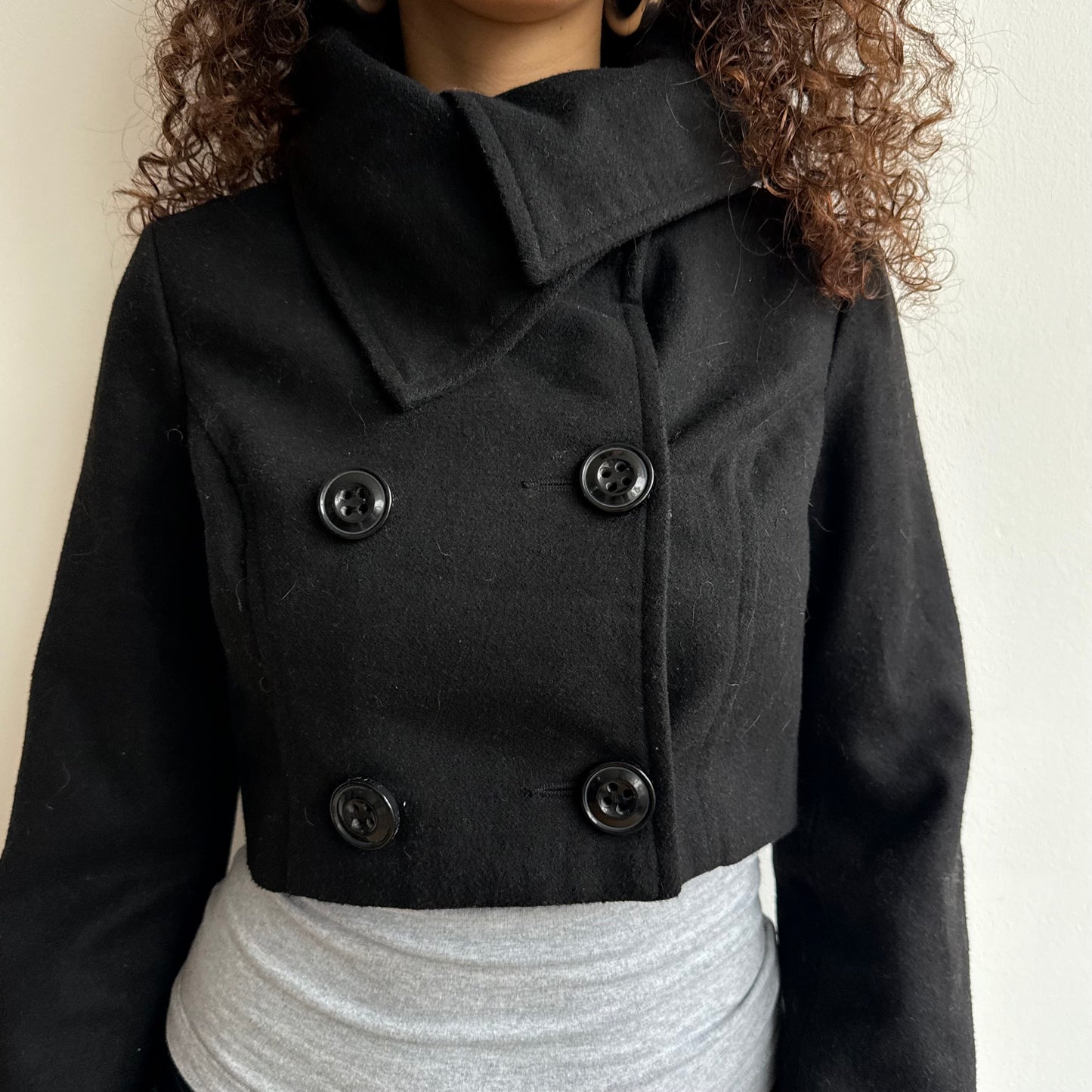 Black cropped peacoat - Size M