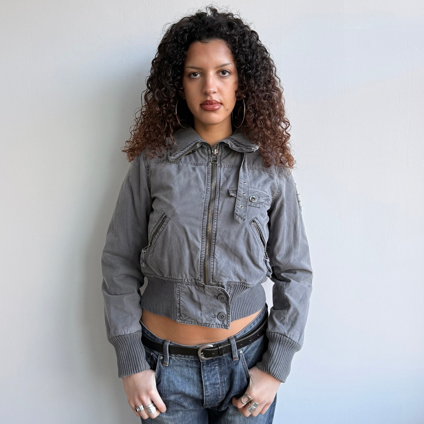 Grey buckle neck bomber - Size S/M