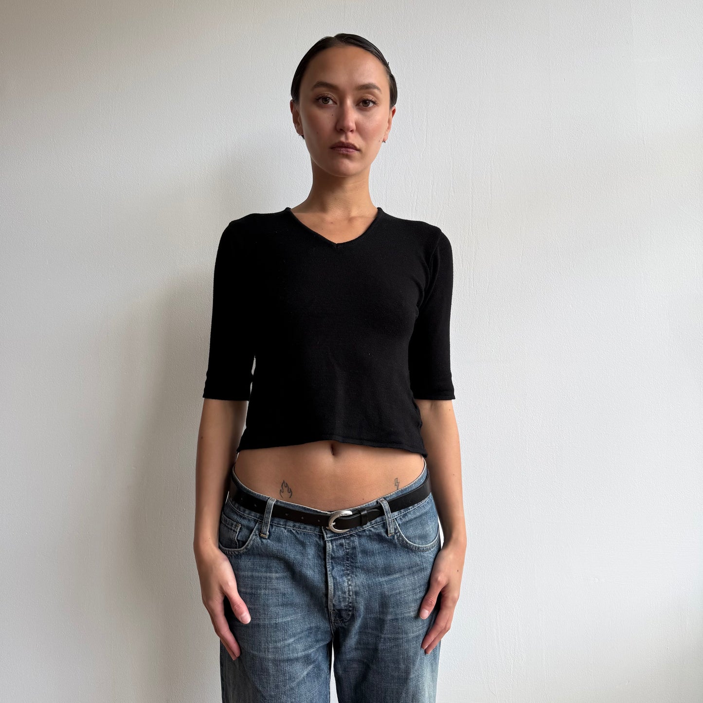 Black knit 3/4 sleeve top - Size S