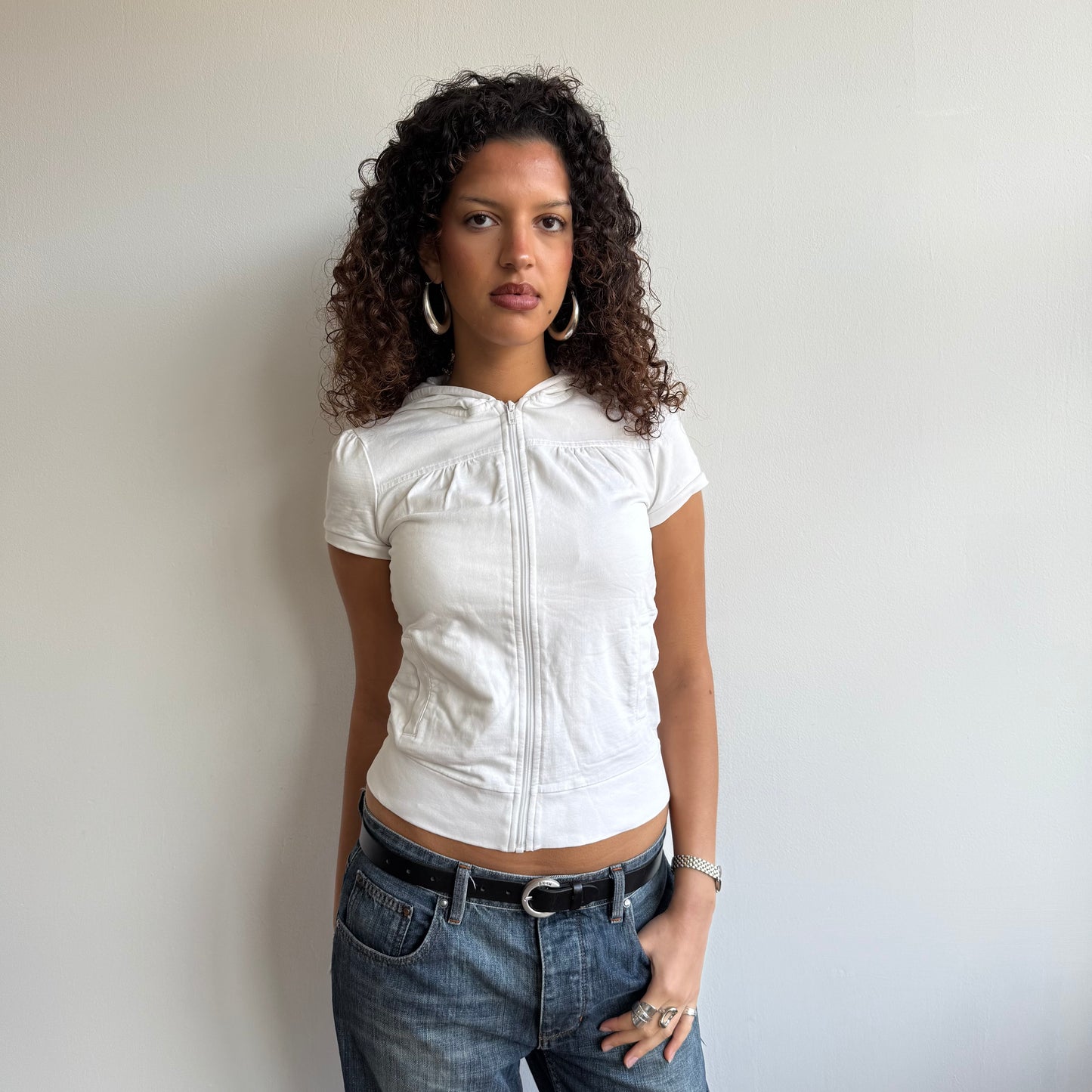 White short sleeve hoodie - Size S/M