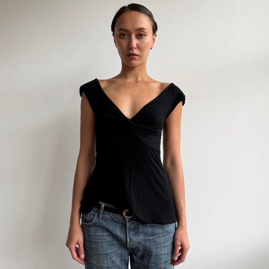 Black twist keyhole short sleeve top - Size S