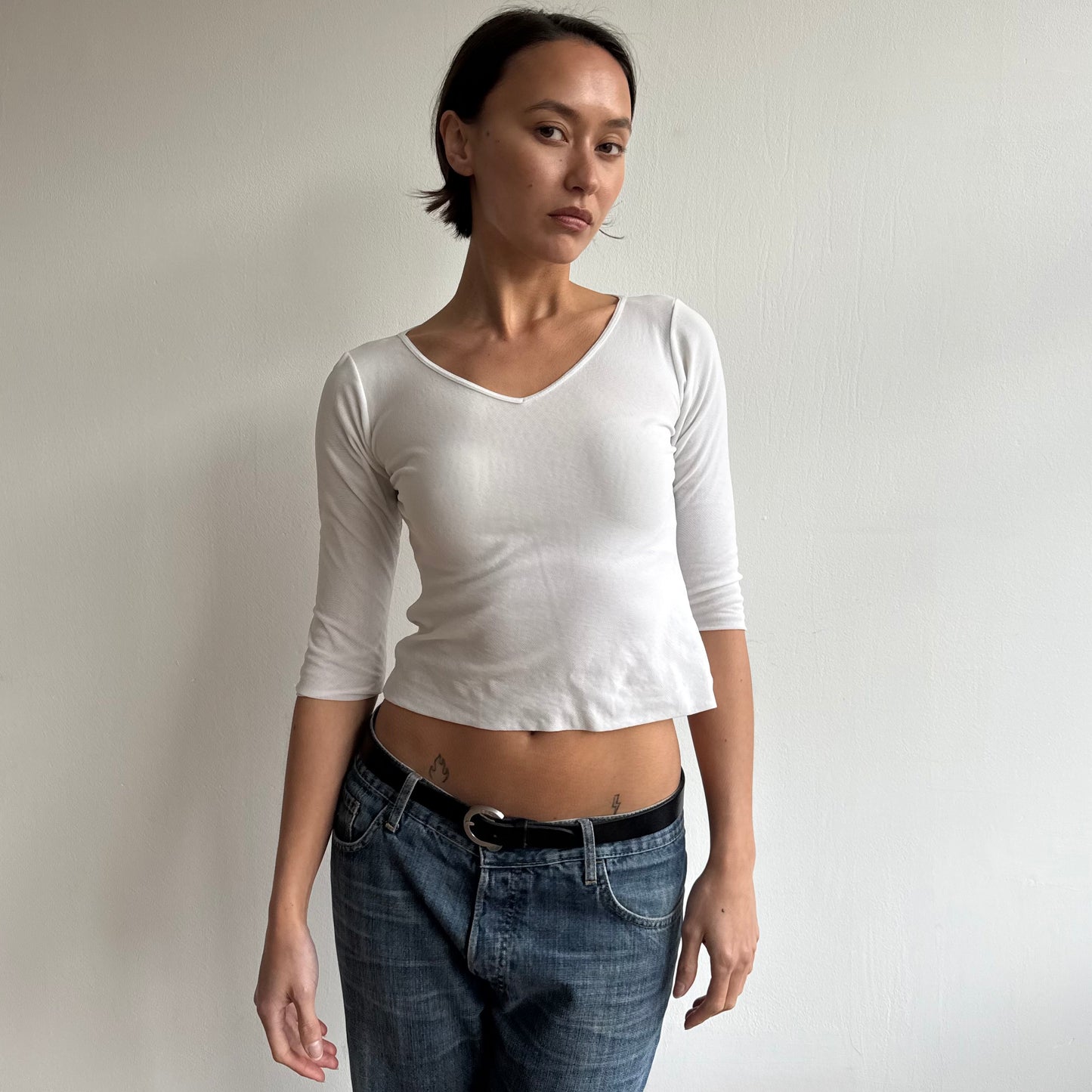 White double layer 3/4 sleeve top - Size S