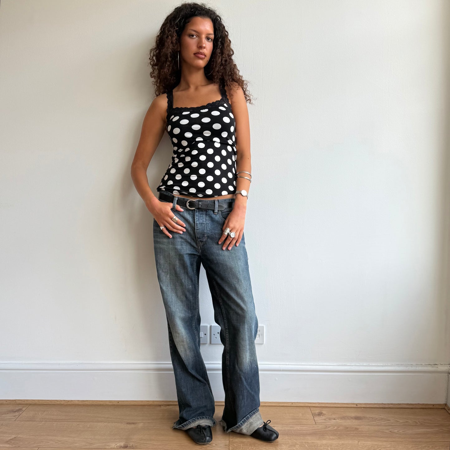 Black polka dot cami - Size S