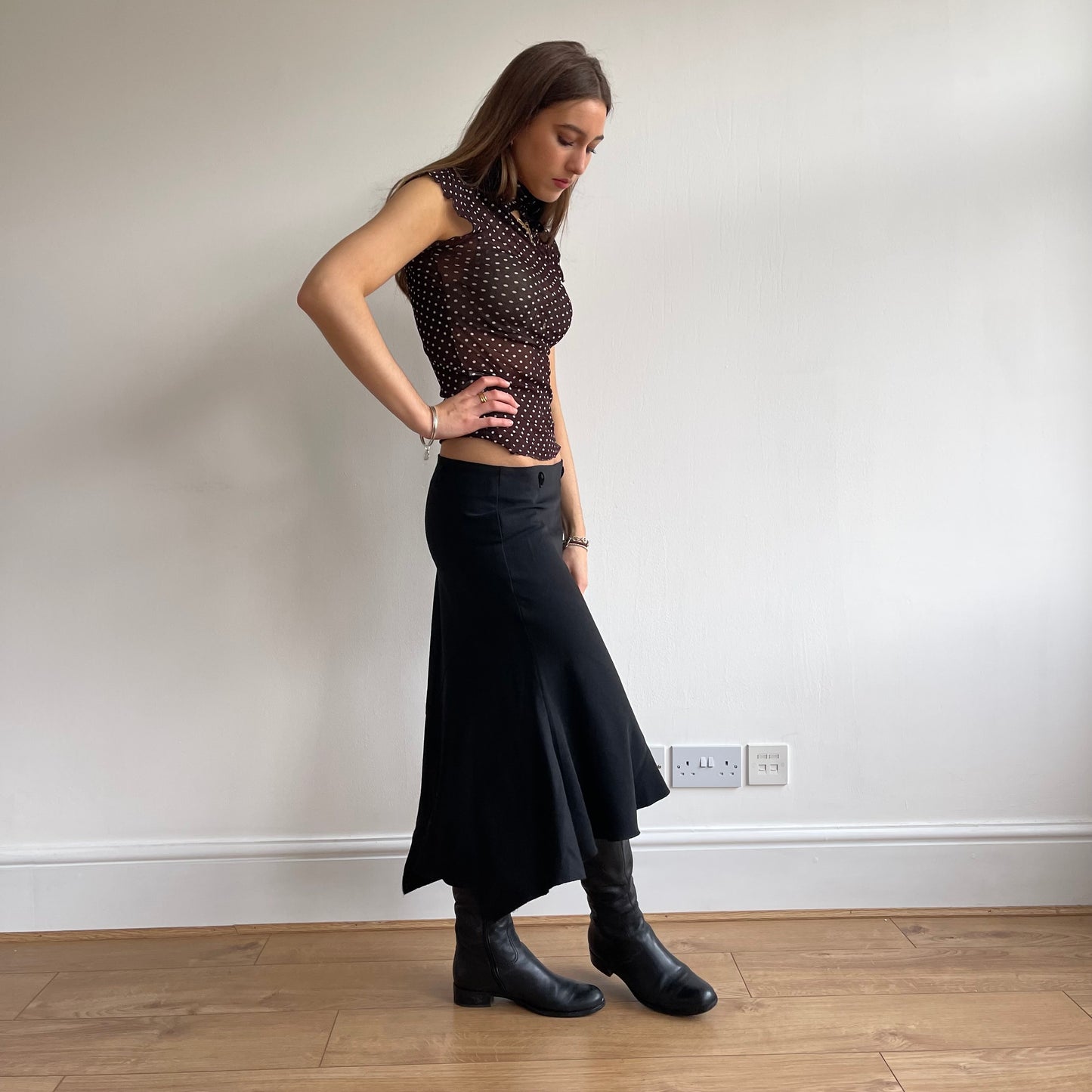 Brown polka dot mesh top - Size S