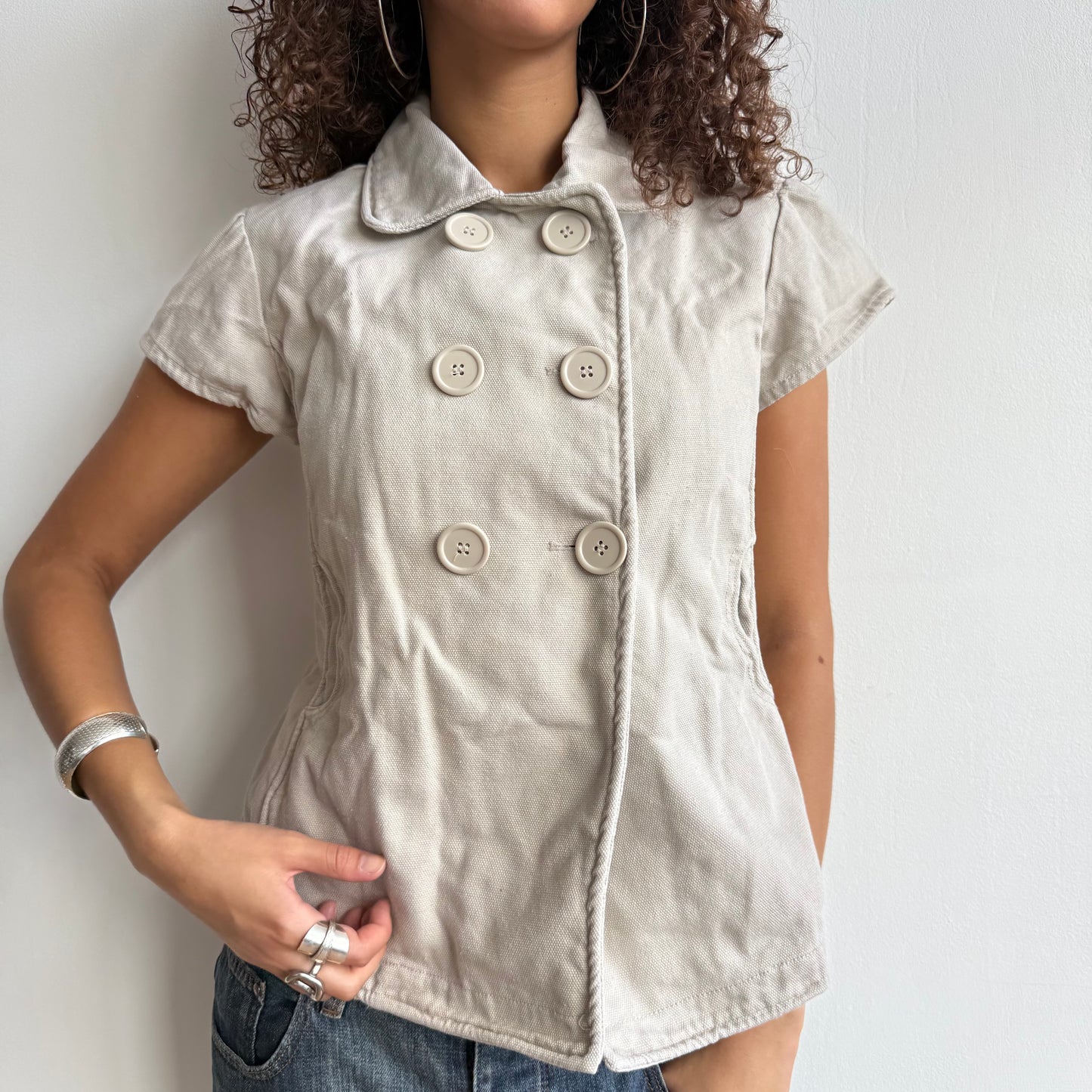 Beige short sleeve peacoat - Size L