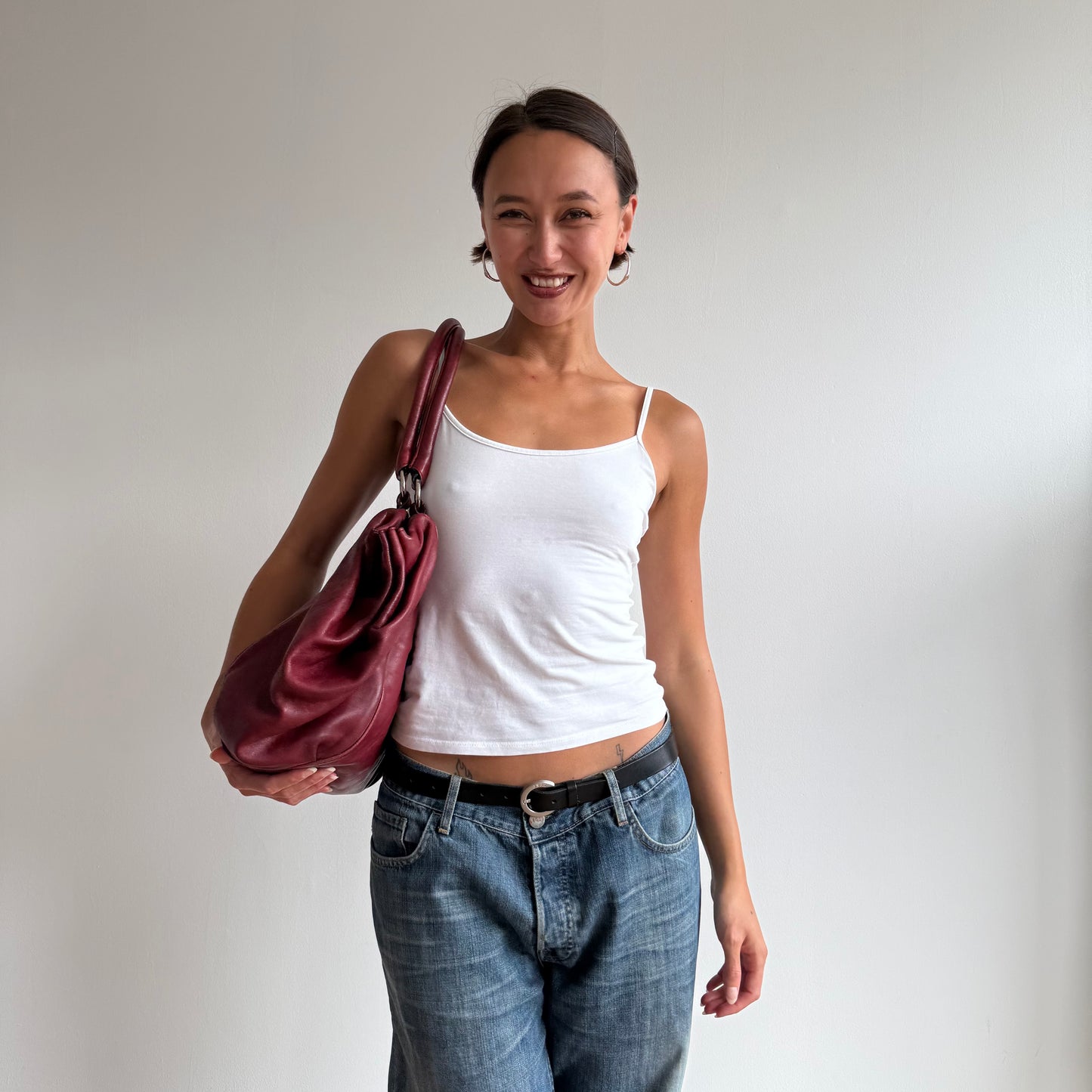 Burgundy leather handbag - One Size