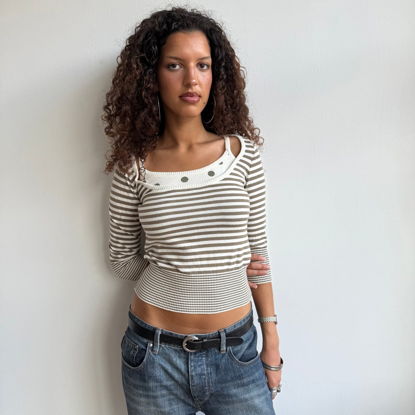 Khaki polka dot stripe knit - Size S