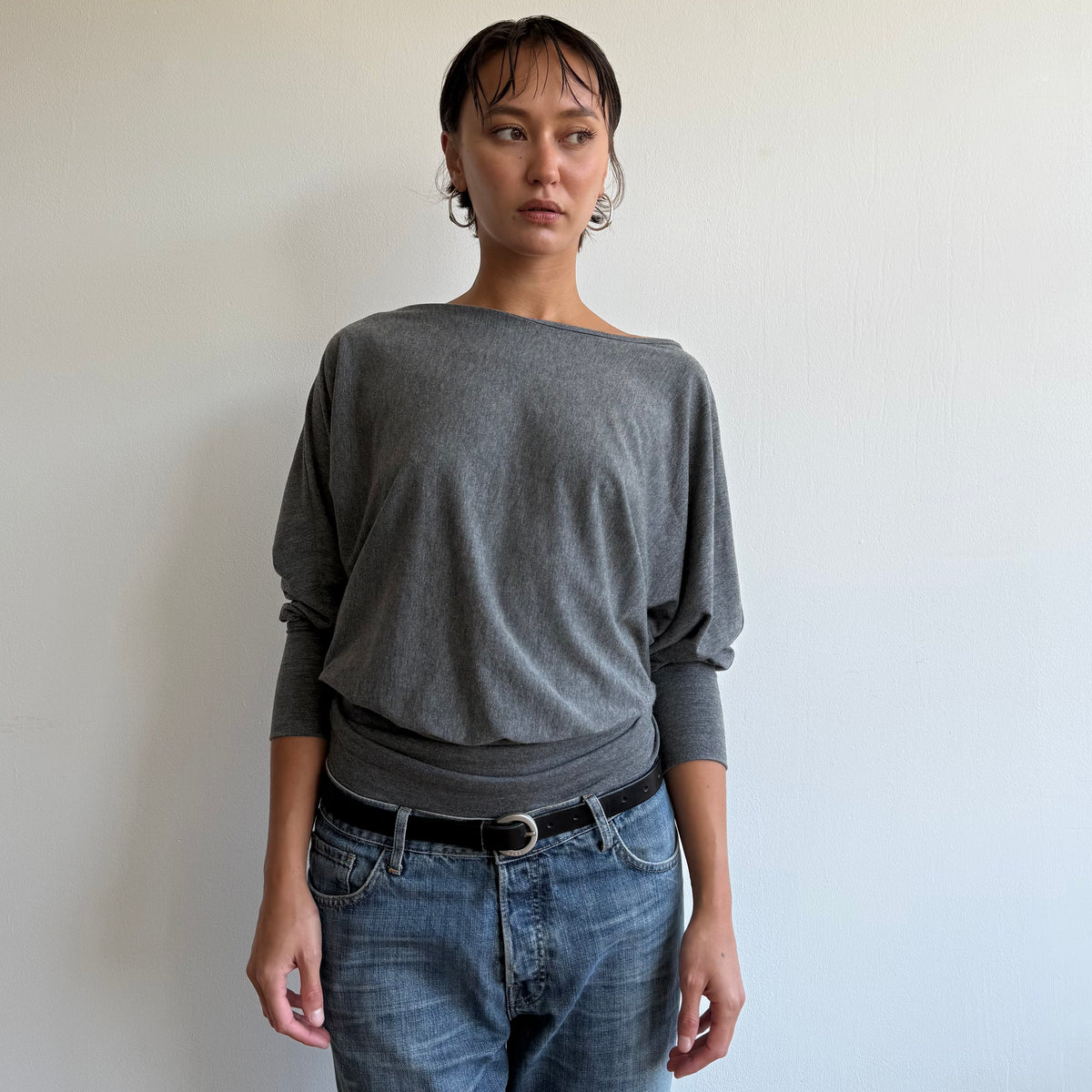 Grey batwing slouchy jumper top - Size M