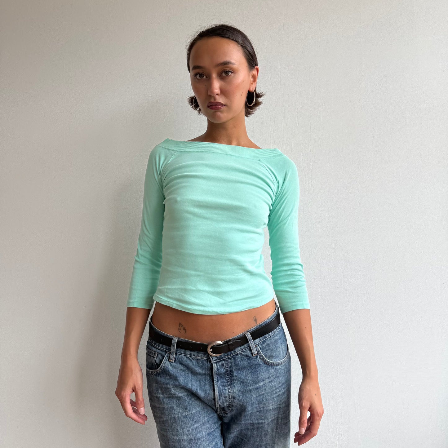 Mint 3/4 sleeve Bardot top - Size XS/S