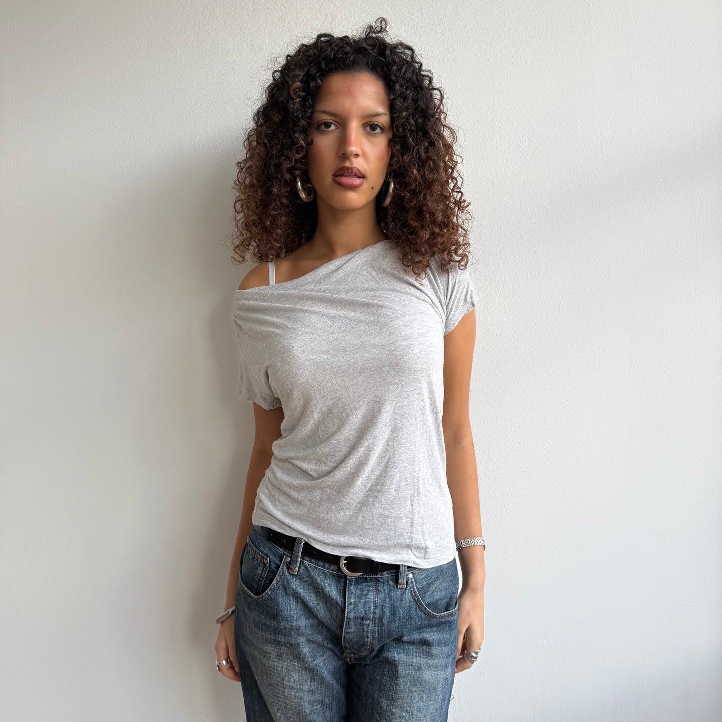 Grey slouchy t-shirt top - Size S