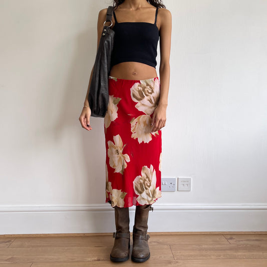 Red floral midi skirt - Size XS/S