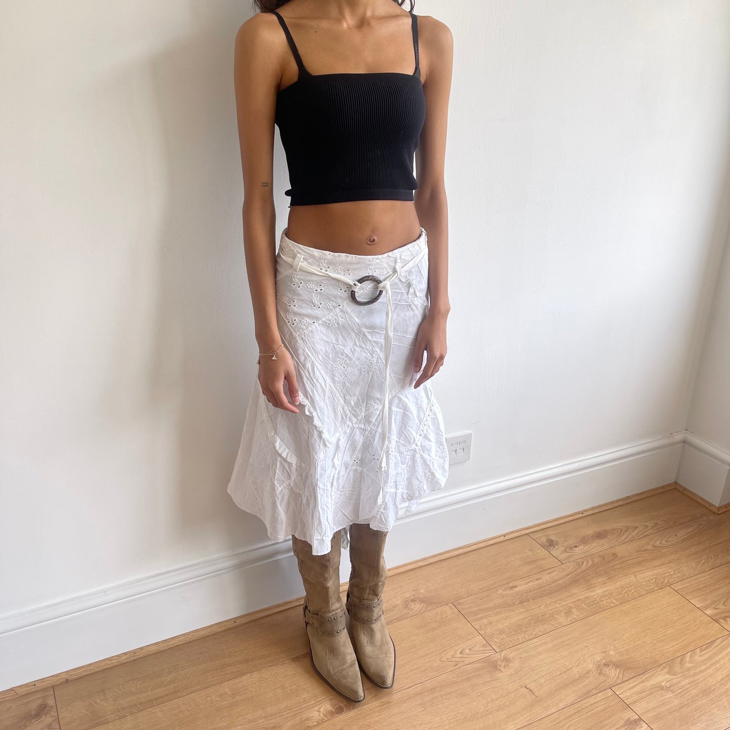 Patchwork belted midi skirt - Size XS